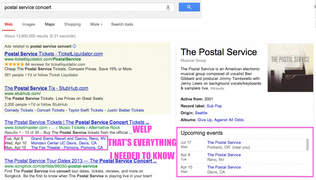 Event markup yields rich snippets that stop searchers having to bounce back after their first click-through.