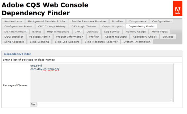 Screenshot of the Dependency Finder